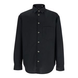 Plain Men Black Shirt With Classic Collar In Virgin Wool Blend Man